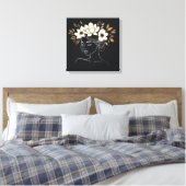 Elegant Abstract Female Line Art with Gold Floral Canvas Afdruk (Insitu (Slaapkamer))