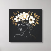 Elegant Abstract Female Line Art with Gold Floral  Canvas Afdruk (Voorkant)