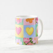 Elegant Abstract Floral Checkerboard Pattern Koffiemok (Voorkant rechts)