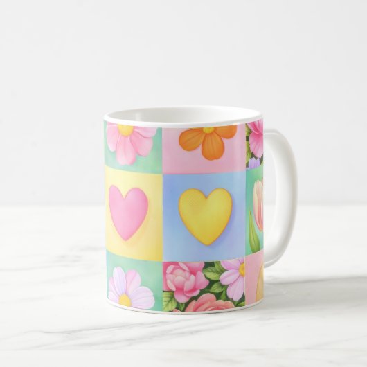 Elegant Abstract Floral Checkerboard Pattern Koffiemok (Voorkant rechts)