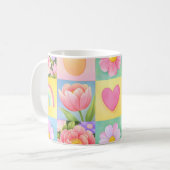 Elegant Abstract Floral Checkerboard Pattern Koffiemok (Voorkant links)