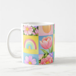 Elegant Abstract Floral Checkerboard Pattern Koffiemok
