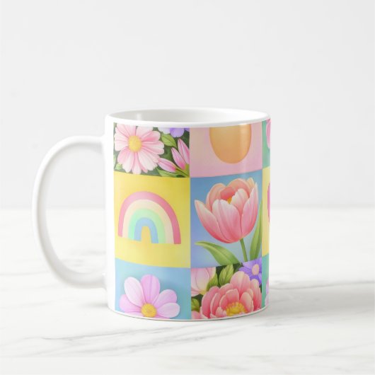 Elegant Abstract Floral Checkerboard Pattern Koffiemok (Links)