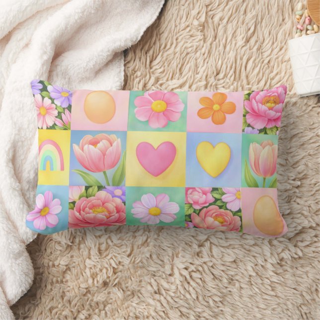 Elegant Abstract Floral Checkerboard Pattern  Kussen (Deken)