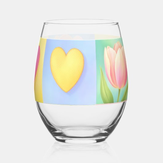 Elegant Abstract Floral Checkerboard Pattern Wijnglas Zonder Voet (Achterkant)