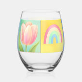 Elegant Abstract Floral Checkerboard Pattern Wijnglas Zonder Voet (Rechts)
