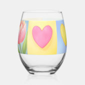 Elegant Abstract Floral Checkerboard Pattern Wijnglas Zonder Voet (Links)