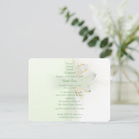 Elegant Abstract Floral Cross Baptism invitation Kaart (Staand voorkant)