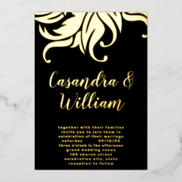 Elegant Abstract Floral Gold Wedding Folie Uitnodiging