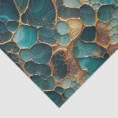 Elegant Abstract Fluid Blauwgroen en Goud Marmer Tissuepapier (Detail)