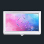Elegant Abstract galaxy Geometric Monogram Visitekaarthouder<br><div class="desc">Elegant paars blauw melkwegstelsel met ruitvormig lijst voor uw initiaal.</div>