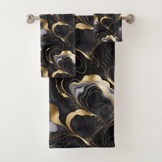 Elegant Abstract gemarmerd zwart, goud en wit Bad Handdoek (Insitu)