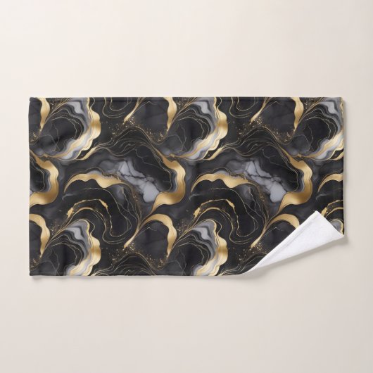 Elegant Abstract gemarmerd zwart, goud en wit Bad Handdoek (Handdoek)