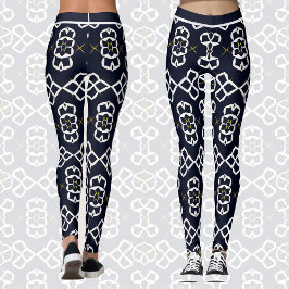 Elegant Abstract geometrisch patroon in marineblau Leggings