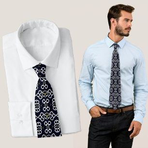 Elegant Abstract geometrisch patroon in marineblau Stropdas