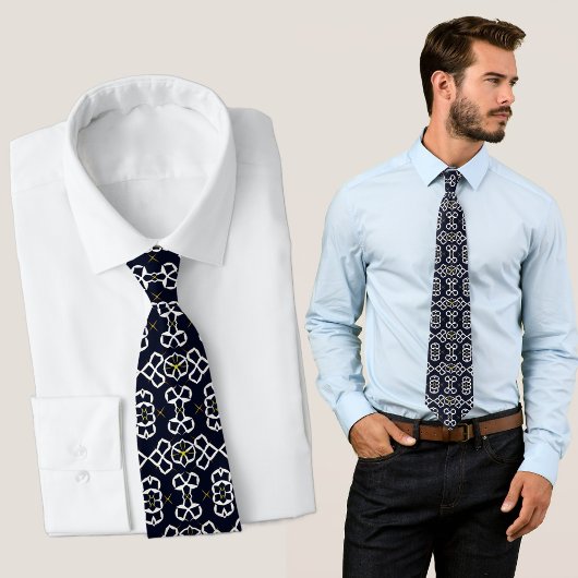 Elegant Abstract geometrisch patroon in marineblau Stropdas