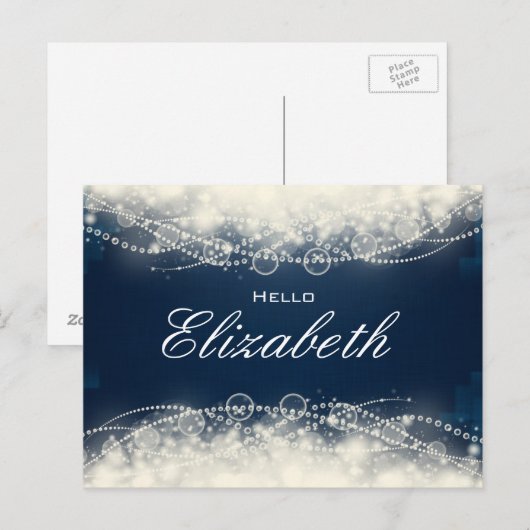 Elegant Abstract gezicht en parels op donkerblauw Briefkaart (Voorkant / Achterkant)