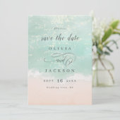 Elegant abstract glinsterend oceaanstrand save the date (Staand voorkant)
