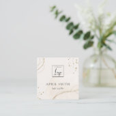 Elegant Abstract Glitter Ivory Gold QR Code Logo Vierkante Visitekaartje (Staand voorkant)