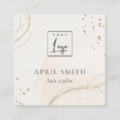 Elegant Abstract Glitter Ivory Gold QR Code Logo Vierkante Visitekaartje (Voorkant)