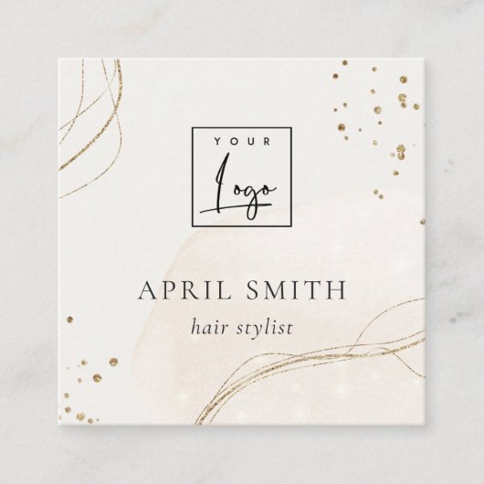 Elegant Abstract Glitter Ivory Gold QR Code Logo Vierkante Visitekaartje (Voorkant)