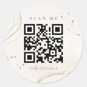 Elegant Abstract Glitter Ivory Gold QR-code Ronde Sticker