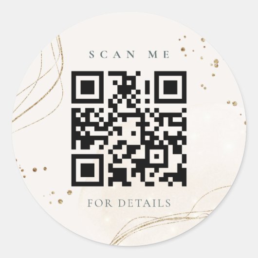 Elegant Abstract Glitter Ivory Gold QR-code Ronde Sticker (Voorkant)