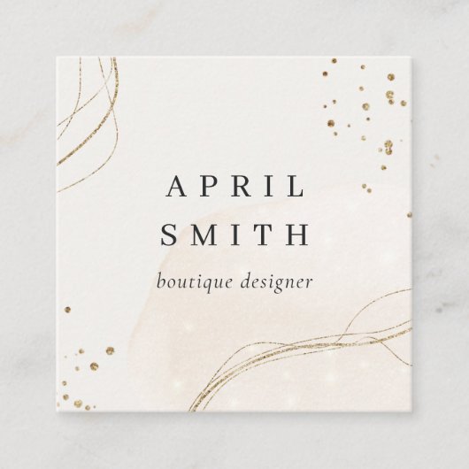 Elegant Abstract Glitter Ivory Gold QR-code Vierkante Visitekaartje (Voorkant)