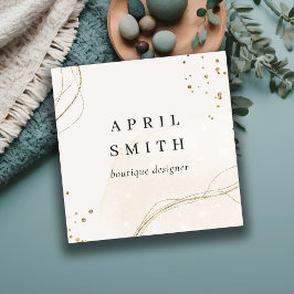 Elegant Abstract Glitter Ivory Gold QR-code Vierkante Visitekaartje