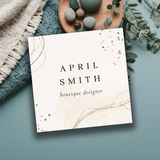 Elegant Abstract Glitter Ivory Gold QR-code Vierkante Visitekaartje