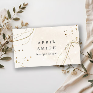 Elegant Abstract Glitter Ivory Gold QR-code Visitekaartje