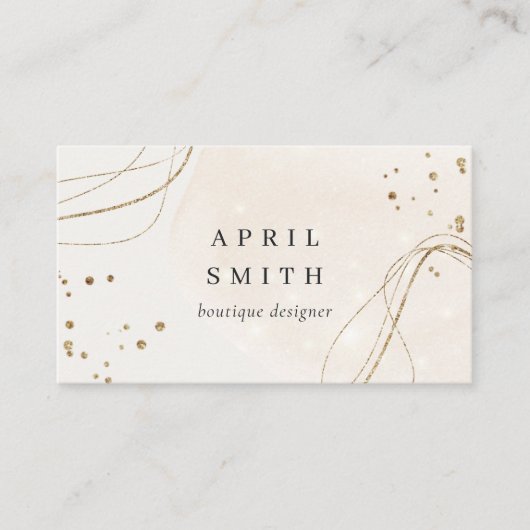 Elegant Abstract Glitter Ivory Gold QR-code Visitekaartje (Voorkant)