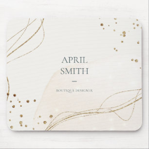 Elegant Abstract Glitter Ivory Gold Waterverf Muismat