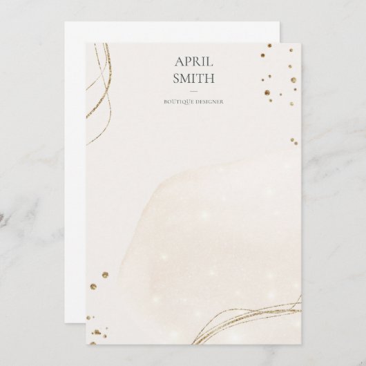 Elegant Abstract Glitter Ivory Gold Waterverf Notitiekaartje (Voorkant / Achterkant)