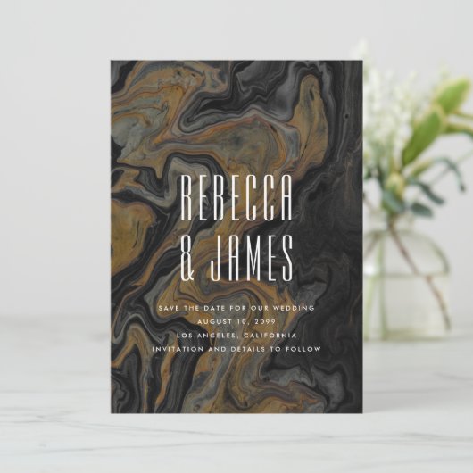 Elegant Abstract Gold Black Marble Wedding Save The Date (Staand voorkant)
