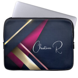 Elegant Abstract Gold Blue Roze Naam Laptop Sleeve
