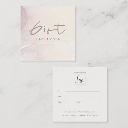 Elegant Abstract Gold Paars Logo Cadeaubon Vierkante Visitekaartje (Voorkant / Achterkant)