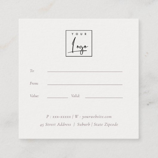 Elegant Abstract Gold Paars Logo Cadeaubon Vierkante Visitekaartje (Achterkant)