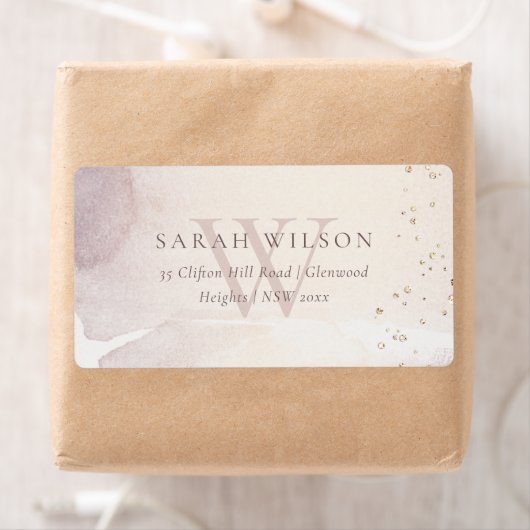 Elegant Abstract Gold Paars Monogram Adres Etiket (Insitu)