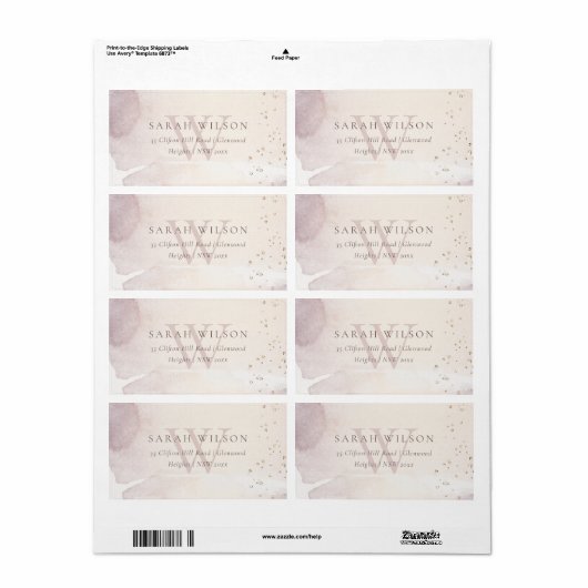 Elegant Abstract Gold Paars Monogram Adres Etiket (Full Sheet)