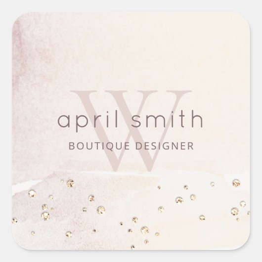 Elegant Abstract Gold Paars Monogram Glitter Vierkante Sticker (Voorkant)