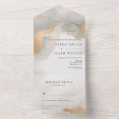 Elegant Abstract Gold Waterverf Painterly Wedding All In One Uitnodiging (Binnen)