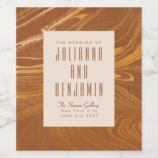 Elegant Abstract goud en Bronze aangepaste bruilof Wijn Etiket (Enkel label)
