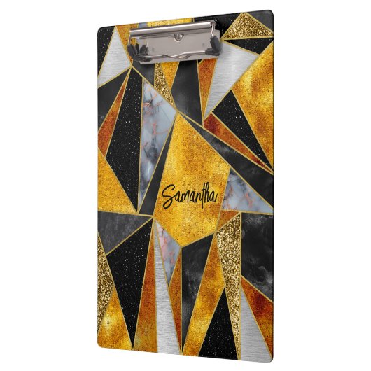 Elegant abstract goud zwart geometrisch klembord (Links)