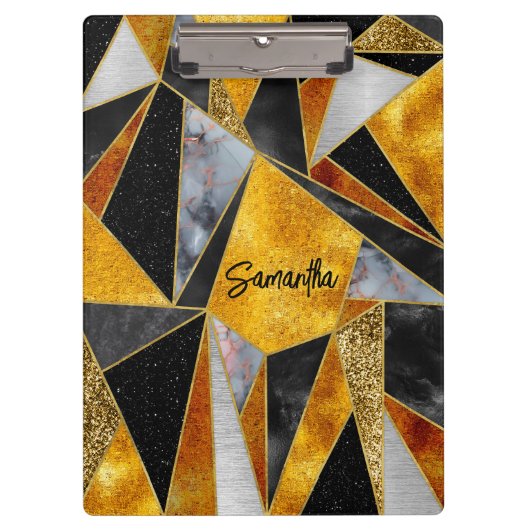 Elegant abstract goud zwart geometrisch klembord (Voorkant)