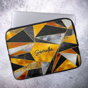 Elegant abstract goud zwart geometrisch laptop sleeve