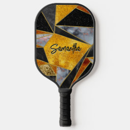 Elegant abstract goud zwart geometrisch pickleball paddle