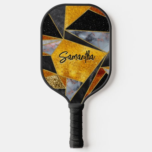 Elegant abstract goud zwart geometrisch pickleball paddle (Voorkant)