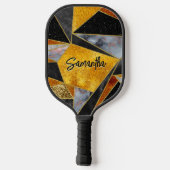 Elegant abstract goud zwart geometrisch pickleball paddle (Achterkant)