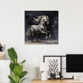 Elegant Abstract Grijs met Goud Barok Paard Poster (Thuiskantoor)
